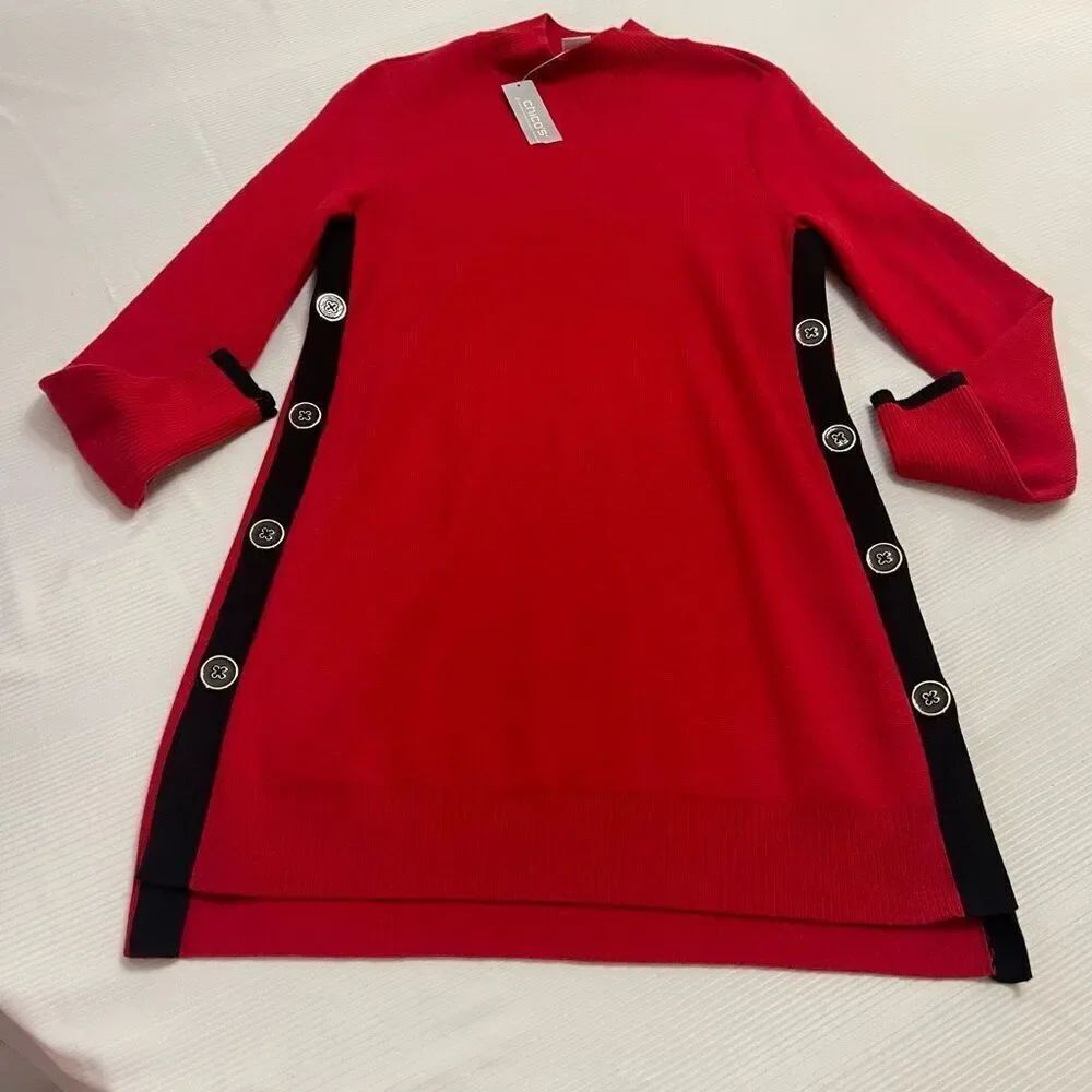 NWT Chico’s Red Button Tunic Sweater Dress Size Size 00 US XS New